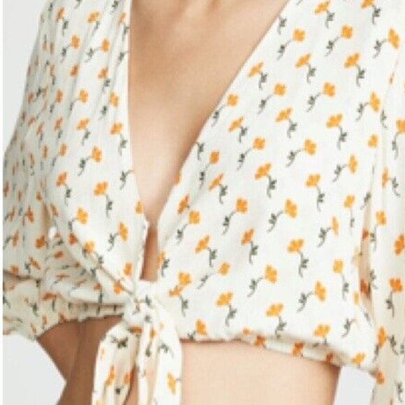 Faithfull The Brand Floral Cropped Top in Cream Size S - Picture 2 of 7